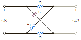Given the lattice network shown in Fig. P12.75, determine what type of filter this network represents by determining the voltage transfer function.     Figure P12.75