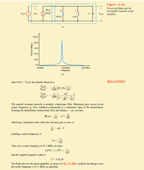 The circuit in Fig. P12.76 is a dual-T notch filter. It has an advantage over the filter in Example 12.21 in that it contains no inductors, which tend to be bulky and heavy. Derive the transfer function for this filter and verify your work for the component values C = 100 nF and R = 1590 . Figure P12.76 Example 12.21