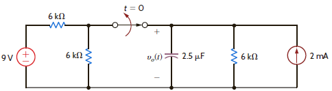 In the circuit in Fig. E3.18, the switch opens at t = 0. Use Laplace transforms to find v o ( t ) for t 0. Figure E3.18