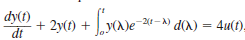 Use Laplace transforms to solve the following integrodifferential equation. , y(0) = 1, t 0