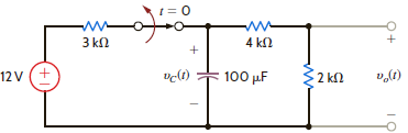 In the network in Fig. P13.57, the switch opens at t = 0. Use Laplace transforms to find v o ( t ) for t 0. Figure P13.57