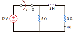 In the network in Fig. P13.59, the switch opens at t = 0. Use Laplace transforms to find i ( t) for t 0. Figure P13.59