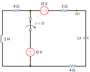 The switch in the circuit in Fig. P13.64 has been closed for a long time and is opened at t = 0. Find i ( t ) for t 0 using Laplace transforms. Figure P13.64