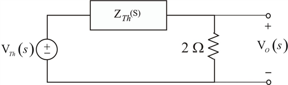 Refer to Figure E14.2 in the textbook. The Laplace transformed circuit is, Figure 1 The output voltage is the voltage across the resistance. The Thevenin's equivalent for the circuit can be calculated by removing the resistance. The resulting circuit is, Figure 2 From Figure 2 the current in the first loop is, Apply Kirchhoff's Voltage Law to loop 2. The Thevenin's equivalent voltage can be calculated as, The Thevenin equivalent resistance is calculated by replacing the sources in the network with their internal impedances. Figure 3 The equivalent impedance is, The Thevenin equivalent circuit is, Figure 4 Apply voltage division rule at output. Simplify the quadratic equation ' 'we get, The equation is, Express in a partial fraction expansion. The value of is, The value of is, The partial fraction expansion of is then Apply inverse Laplace transform. Thus, the value of the output voltage is, .