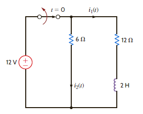 Solve Learning Assessment E7.3 on page 261 using Laplace transforms. Learning Assessment E7.3 In the circuit shown in Fig. E7.3, the switch opens at t = 0. Find i 1 ( t ) for t 0. Figure E7.3