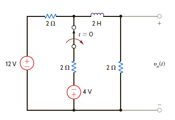 Solve Learning Assessment E7.6 on page 268 using Laplace transforms. Learning Assessment E7.6 Consider the network in Fig. E7.6. If the switch opens at t = 0, find the output voltage v o ( t ) for t 0. Figure E7.6