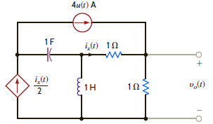 Use Thévenin's theorem to find v o ( t ), t 0, in the network in Fig. P14.41. Figure P14.41