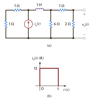 Find the output voltage, v o ( t ), t 0, in the network in Fig. P14.74a if the input is represented by the waveform shown in Fig. P14.74b. Figure P14.74