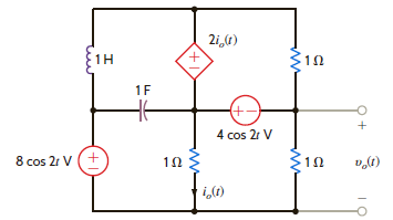 Find the steady-state response v o ( t ), t 0, in the network in Fig. P14.87.     Figure P14.87