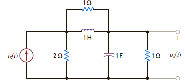 Determine v o ( t ) in the circuit shown in Fig. P15.58 using the Fourier transform if the input signal is i s ( t ) = ( e 2 t + cos t ) u ( t ) A. Figure P15.58