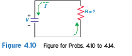 In Probs. 4.10 to 4.14, solve for the resistance, R , when V and I are known. As a visual aid, it may be helpful to insert the values of V and I into Fig. 4-10 when solving for R. a. V = 36 V, I = 9 A, R = b. V =240 V, I =20 A, R =