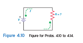 In Probs. 4.10 to 4.14, solve for the resistance, R , when V and I are known. As a visual aid, it may be helpful to insert the values of V and I into Fig. 4-10 when solving for R. How much is the resistance of a motor if it draws 2 A of current from the 120-V power line