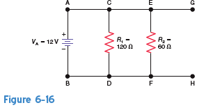 In Fig. 6-16, assume a 10-V resistor, R 3 , is added across points G and H. a. Calculate the branch current, I 3. b. Explain how the branch currents, I 1 and I 2 are affected by the addition of R 3.