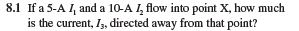 Applying Kirchhoff's current law, write an equation for the currents directed into and out of point X in Prob. 8-1.  