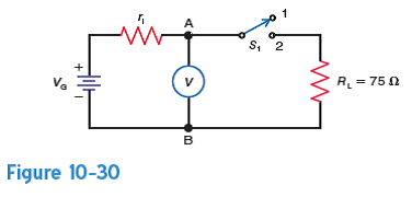 Refer to Fig. 10-30. With S 1 in position 1, V = 50 V. With S 1 in position 2, V = 37.5 V. Calculate r i.