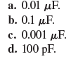 How much is the capacitance, C , of a capacitor that draws 4.8 mA of current from a 12-Vac generator The frequency of the ac generator is 636.6 Hz.