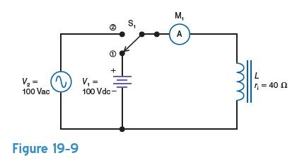 In Fig. 19-9, how much inductive reactance, X L , does the coil have with S 1 in position 1 Explain your answer.