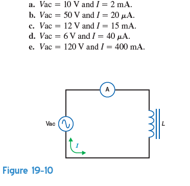In Fig. 19-10, how much is the inductive reactance, X L , for each of the following values of V ac and I