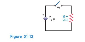 In Fig. 21-13, what is the current with S 1 closed  
