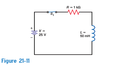 In Fig. 21-11, how much is the resistor voltage at the very first instant ( t = 0 s) S 1 is closed A) 0 V. B) 25 V. C) 15.8 V. D) 9.2 V.  