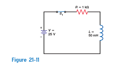 If a 2-M resistor is placed across the switch, S 1 , in Fig. 21-11, how much is the peak inductor voltage, V L , when S 1 is opened A) 0 V. B) 25 V. C) 50 kV. D) It cannot be determined.