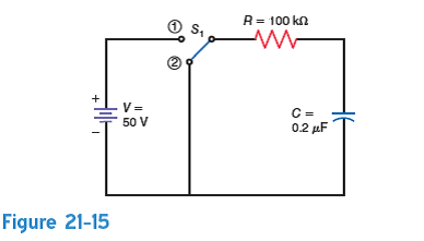 In Fig. 21-15, what is the time constant of the circuit with the switch, S 1 , in position a. 1 b. 2