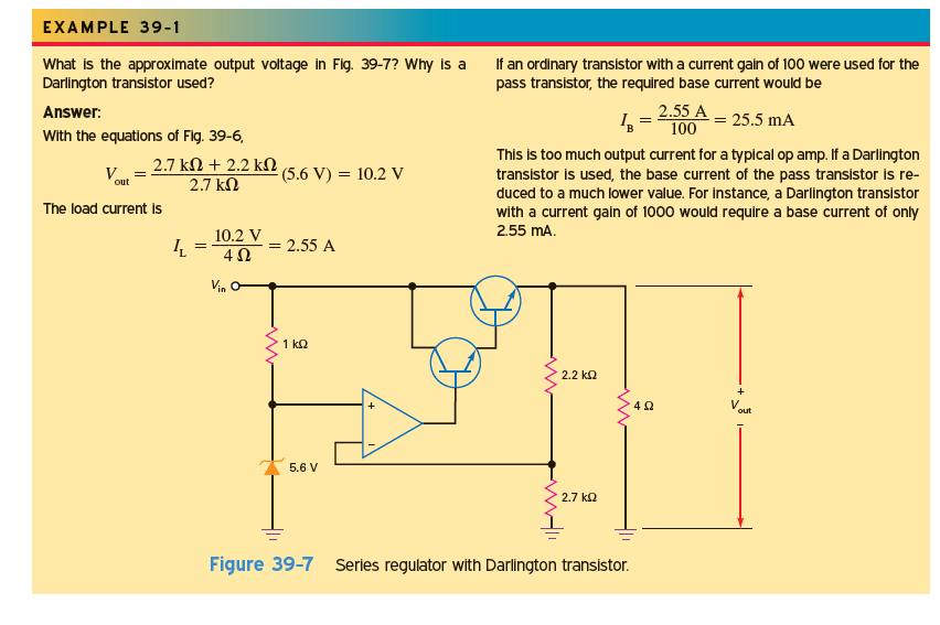 In Fig. 39-7, the zener voltage is changed to 6.2 V. What is the approximate output voltage