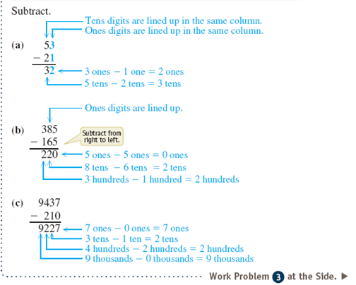 Work each subtraction problem. Use addition to check each answer. See Examples 1 and 2.      Example 1      Example 2    
