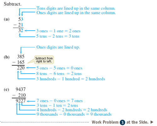 Work each subtraction problem. Use addition to check each answer. See Examples 1 and 2.      Example 1      Example 2    