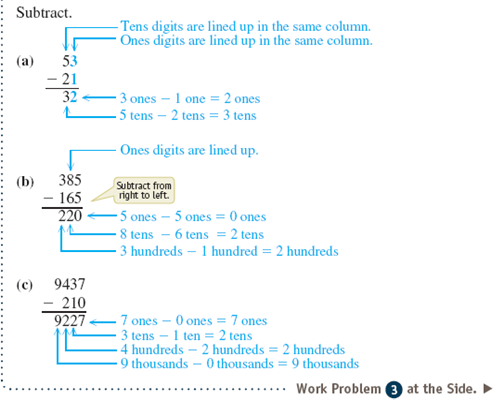 Work each subtraction problem. Use addition to check each answer. See Examples 1 and 2.      Example 1      Example 2    