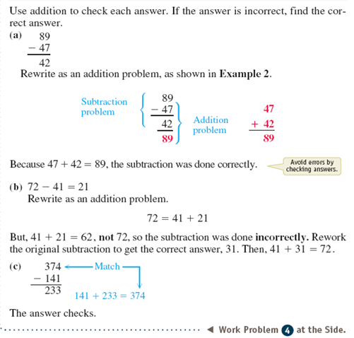 Use addition to check each subtraction problem. If an answer is not correct, find the correct answer. See Example.      Example    