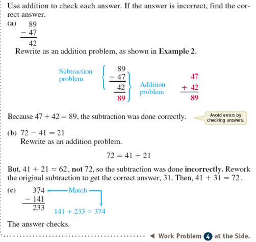 Use addition to check each subtraction problem. If an answer is not correct, find the correct answer. See Example.      Example    