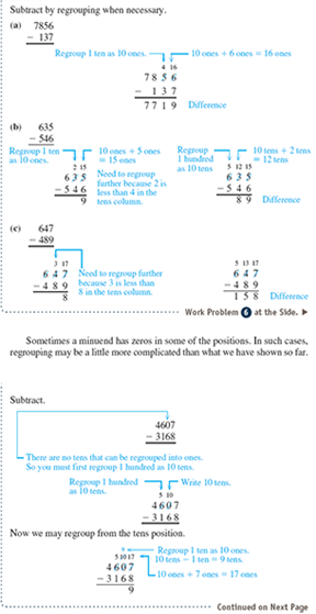 Subtract, regrouping when necessary. See Examples 1 3.      Example 1      Example 2      Example 3    