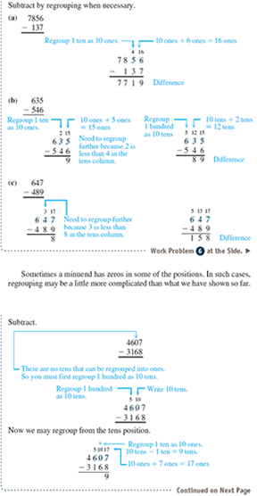 Subtract, regrouping when necessary. See Examples 1 3.      Example 1      Example 2      Example 3    