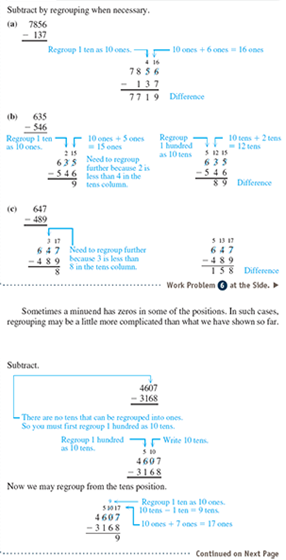 Subtract, regrouping when necessary. See Examples 1 3.      Example 1      Example 2      Example 3    