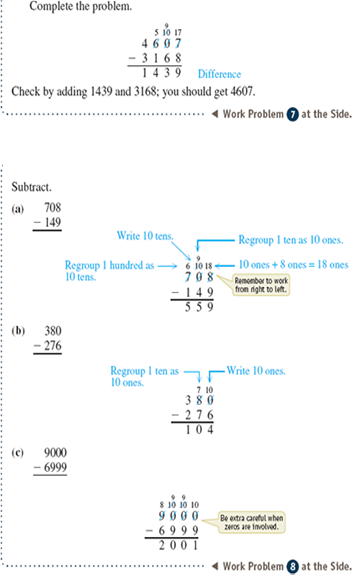 Subtract, regrouping when necessary. See Examples 1 3. Example 1 Example 2 Example 3
