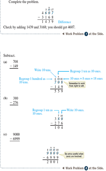 Subtract, regrouping when necessary. See Examples 1 3. Example 1 Example 2 Example 3
