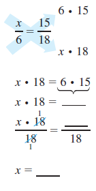 Find the unknown number in each proportion. Round your answers to hundredths, if necessary. Check your answers by finding the cross products. See Examples 1 and 2.