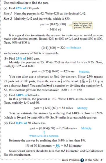 Find the part using the multiplication shortcut. See Example.  150% of 210 files Example    
