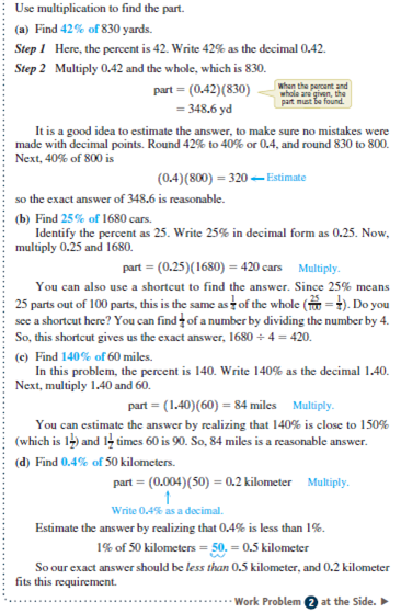Find the part using the multiplication shortcut. See Example.  17.5% of 1040 cell phones Example    