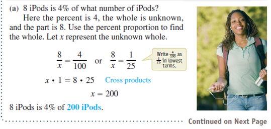 Find the whole using the percent proportion. See Example.  55% of what number of experiments is 209 experiments      Example      