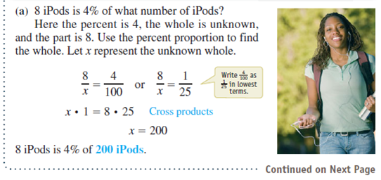 Find the whole using the percent proportion. See Example.  495 successful students is 90% of what number of students  Example      