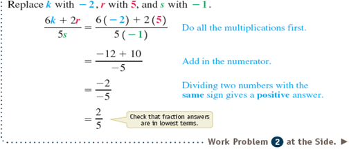 Using the given values of the variables, evaluate the expression. See Examples 6 k + 2 s k is 1 , s is 2
