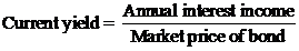 A convertible bond has 20 years to mature. Par value of the bond is $1,000. Current price of the bond is $800. This bond can be converted into 25 shares. Stock pays the amount of 95 cents i.e. $0.95. The current price of the stock is $35. a) Determine the current yield on the bond: Current yield can be calculated by dividing annual interest income:   Step 1: Calculate the annual interest income (assume face value of the bond/expected future price of the investment is $1,000):   Step 2: Calculate the current yield of the bond:   Therefore, current yield on convertible bond is   . Determine the dividend yield on the common stock: Dividend yield can be calculated by dividing dividend amount with market price per share (current price of the stock):   Substitute $0.95 for annual dividend received per share and $35 for market price per share in the equation:   Therefore, dividend yield on the common stock is   . Therefore, it can be concluded that the convertible bond offers more current income since it has a higher yield than the common stock. b) Determine the conversion ratio: Since the bond is convertible into 25 shares of the company's common stock, the bond's conversion ratio is   . Calculate the conversion price by dividing the face value of the bond with conversion ratio:   The conversion price is   . c) Determine the conversion value using the following formula:   Substitute 25 for conversion ratio and $35 for current market value of the stock in the formula of conversion value:   Therefore, conversion value of the issue is   . Determine the conversion premium: Conversion premium is the difference between current price of the bond and conversion value:   Substitute the values in the formula:   The convertible bond traded at $800, and has a conversion value of $875. Since $800 is less than $875 and $800 is also less than $1,000 (the straight bond value), there is no conversion premium in this issue. d) The approximate yield to maturity can be calculated by using the following formula:   Here,   Substitute 60 for CI, 1,800 for FP, 1,000 for CP, and 20 for N:   Therefore, approximate yield to maturity is   .