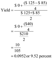 The following formula is used for calculating yield on investment which is as follows:   Substitute $0 for ' Average Annual income ', $125 for ' Future price ', $85 for ' Current price ', and 4years for ' Number of years '   Therefore, from the above calculations it can be concluded that, the yield on stock is   which is significantly lower than the expectation of Mr. S hence, he should not invest.