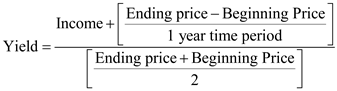Investor N purchased the stock at $24.50 per share one year ago. The current price of the share is $26.00. And N received the dividend of $0.40 and capital gains of $1.83 per share. Calculate the rate of return using the formula of approximate yield:   Substitute $2.23   for income, $26.00 for ending price, and $24.50 for beginning price in the formula:   Therefore, rate of return on the investment of N is   . The results using a handheld financial calculator would return a figure of 15.22% which closest to the approximate yield calculated above. Calculate the rate of return to know whether N earns 20% return if the current price is $30: Substitute $2.23   for income, $30.00 for ending price, and $24.50 for beginning price in the formula:   Therefore, rate of return on the investment of N in this case is   . Therefore, N earns more than 20% rate of return if the current price is $30.