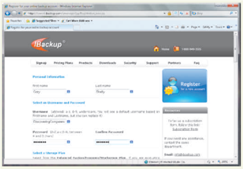 Learn How To 1: Back Up Files on an Offsite Internet Server Note: The service described in this exercise allows 15 days of free access. After that time, you may be billed automatically for service unless you cancel your service in the given time frame. Backing up files stored on your computer on another disk or computer located in a different geographical location is the ultimate safeguard for data on your computer. A good way to back up data is to use one of the services available on the Web. A leading service is found at IBackup.com. To subscribe to the IBackup service, complete the following steps: 1. Start a Web browser, type the Web address IBackup.com in the Address bar and then press the enter key. 2. When the IBackup Web page is displayed, click Signup on the top horizontal toolbar. 3. Enter your e-mail address in the E-mail Address text box and then click the Continue with Registration button to display a form (Figure). 4. Fill in the form. Select the plan you want in the Select a Storage Plan list. If you want to try the service for a short period of time before subscribing, select 5 GB 15 day Free Trial Plan. 5. To continue, you must enter credit card information. If you select the 15-day trial, your credit card will not be charged at this time, and an automatic billing at the end of 15 days will occur. After entering the required information, click the Continue button at the bottom of the page. 6. A message is displayed that confirms that you have signed up with IBackup and also provides a link for you to download the IBackup for Windows program. 7. Click the DOWNLOAD button to download the IBackup for Windows program and then follow the instructions to install the program on your computer. After establishing an account, you can use it for the time for which you subscribed. Complete the following steps to use the service: 1. Start the IBackup for Windows program. 2. Enter your user name and password and then click the Connect button to open a window containing your files, as well as the contents of your My IBackup folder (Figure). 3. To upload a file, locate the file in the left pane of the IBackup window and drag it to the right pane. The Backup Progress dialog box will be displayed while the file is uploading. The file will be placed in the My IBackup folder. 4. For further activities you can accomplish in this program for backing up your files, click the buttons on the top horizontal toolbar and experiment. Optional: Perform this exercise only for your own computer. Do not perform this exercise on a school computer. Establish an account on IBackup.com. Upload two or more files from your computer. Download the files you uploaded back to your computer. Is this an efficient way to back up your files? Do you think the IBackup service would be useful for businesses? Submit your answers to your instructor.