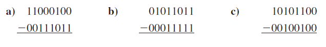 Subtract the following signed binary numbers as shown using two's complement arithmetic.