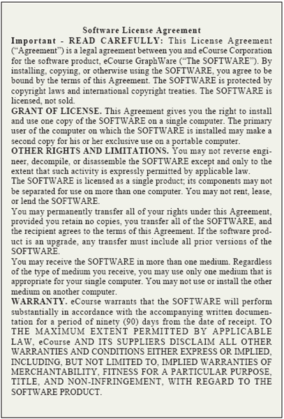 Read the license agreement in Figure and answer each of the questions in the corresponding figure caption. Figure When you read a software license agreement, look for answers to the following questions: ? Am I buying the software or licensing it? ? When does the license go into effect? ? Under what circumstances can I make copies? ? Can I rent the software? ? Can I sell the software? ? Does the software publisher provide a warranty? ? Can I loan the software to a friend?