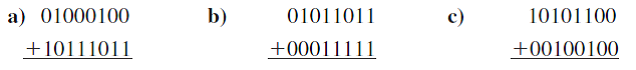 Add the following unsigned binary numbers as shown.